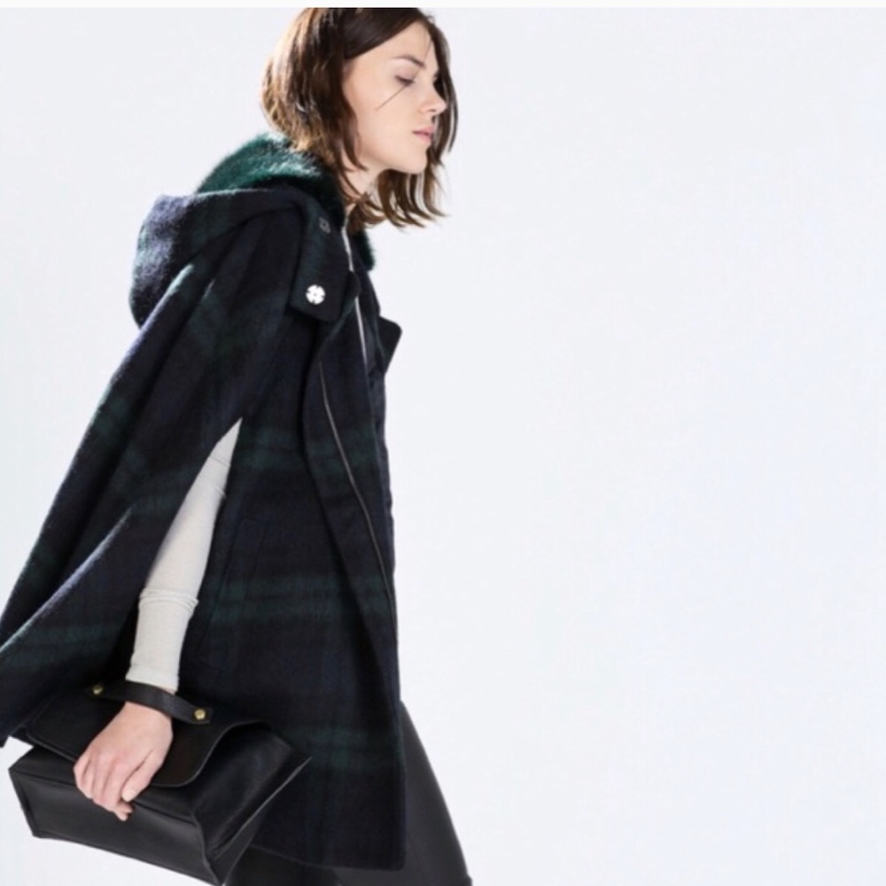 Zara Checked Wool Cape Coat